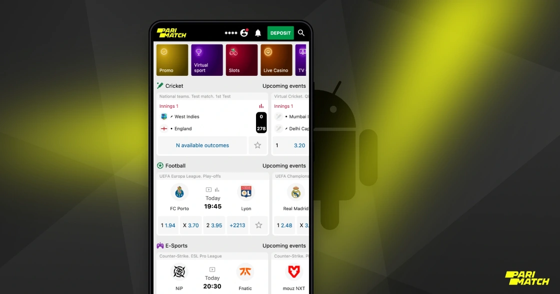 Додаток Parimatch Mobile для Android дозволяє зробити ставку на ходу