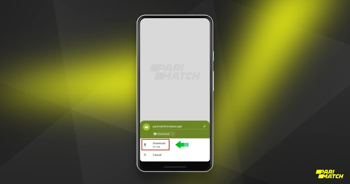 Процес завантаження мобільного додатка Parimatch на Android